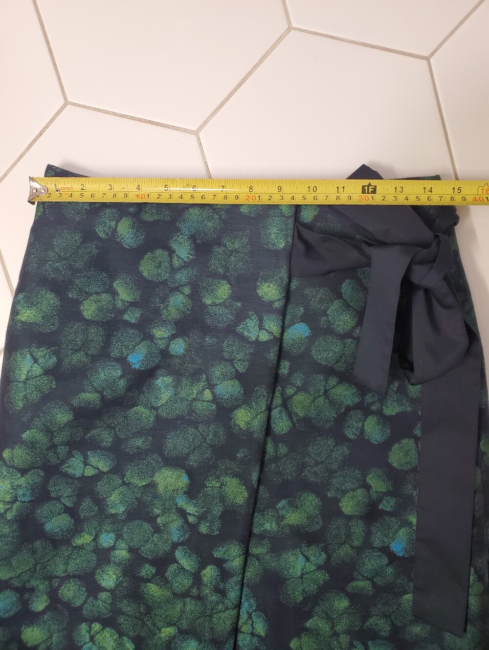 COS Navy Green Teal Jacquard Wrap Skirt with Side Tie - Picture 3 of 5